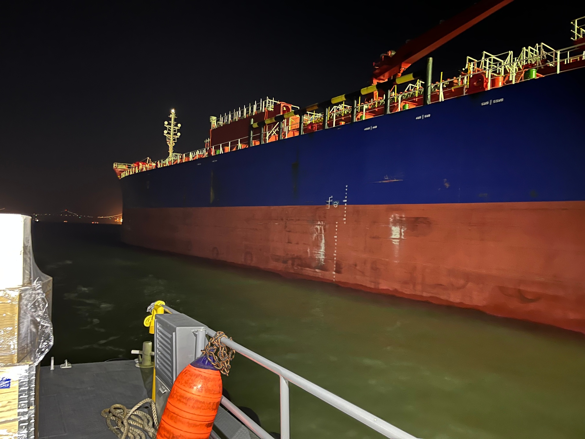 Vessel hull at night