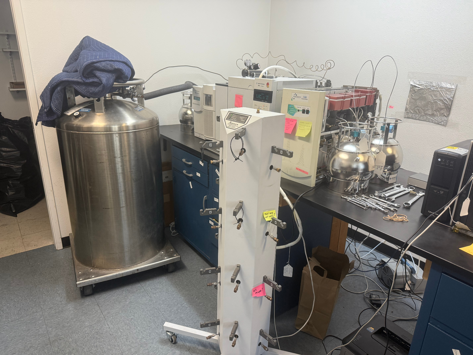 Laboratory instrumentation used for air sample analysis and canister certification.