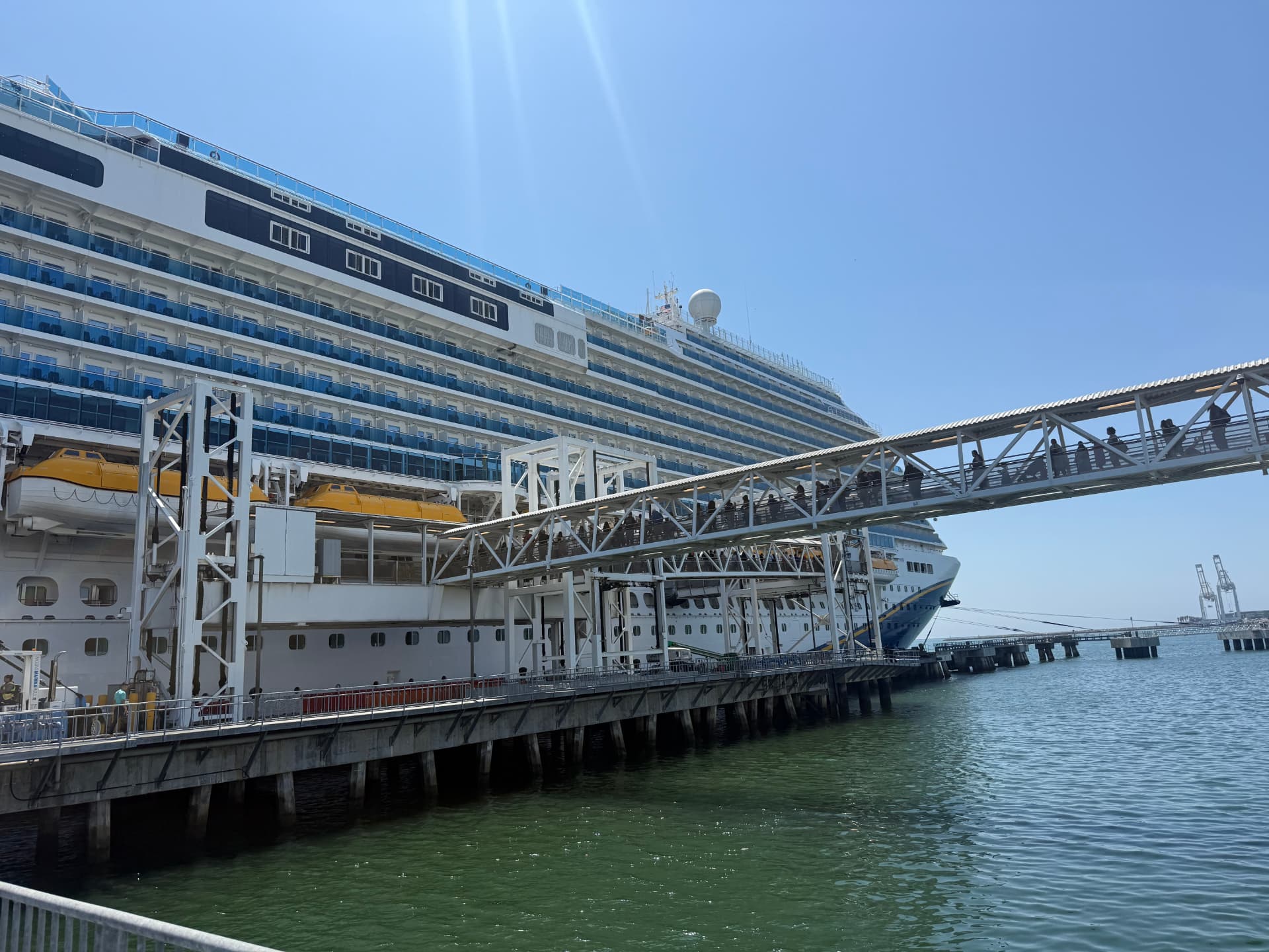 Cruise ship alongside the berth with gangway